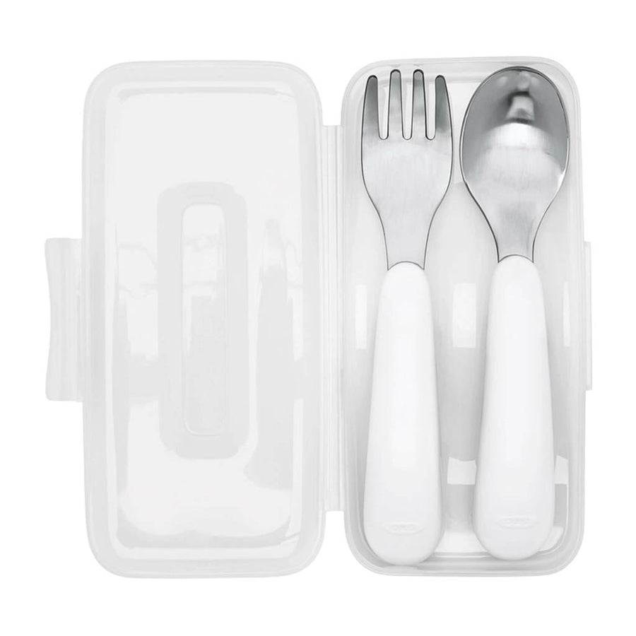 OXO Tot On-the-Go Fork and Spoon Set in its carrying case