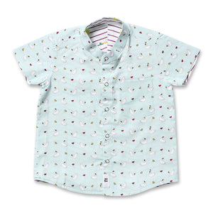Maison Q Odette Reversible Shirt, swan print side