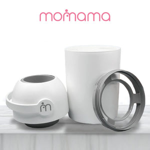 Momama Odour Free Nappy Bin shown in three parts: sealing lid, body and bag holder ring