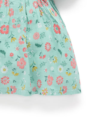Purebaby Guava Floral Gathered Dress - gathered skirt