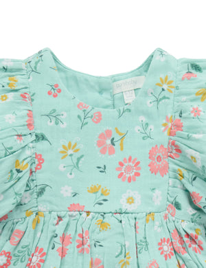 Purebaby Guava Floral Gathered Dress - bodice and print detail