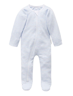 Purebaby Essentials Zip Growsuit - Pale Blue Melange Stripe