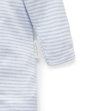 Purebaby Essentials Zip Growsuit - Pale Blue Melange Stripe, sleeve detail