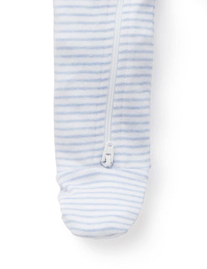 Purebaby Essentials Zip Growsuit - Pale Blue Melange Stripe, inbuilt foot detail