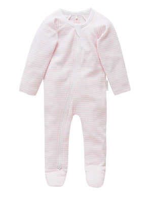 Purebaby Essentials Zip Growsuit - Pale Pink Melange Stripe