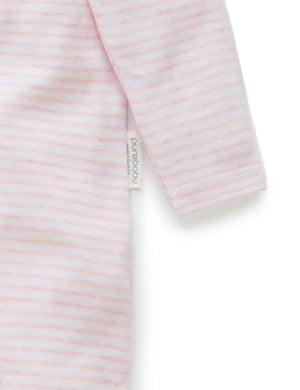 Purebaby Essentials Zip Growsuit - Pale Pink Melange Stripe, sleeve detail