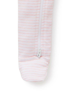 Purebaby Essentials Zip Growsuit - Pale Pink Melange Stripe, inbuilt foot detail