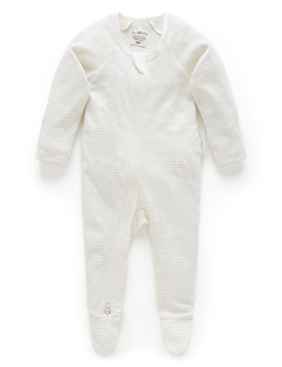 Purebaby Zip Growsuit in Wheat Melange Stripe - official product photo 1