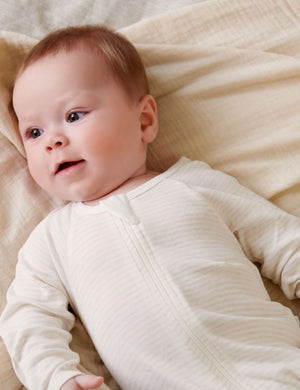 Purebaby Zip Growsuit in Wheat Melange Stripe - official product photo 2