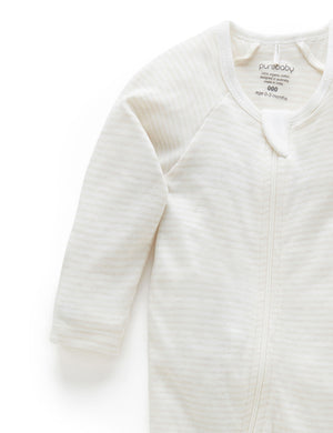 Purebaby Zip Growsuit in Wheat Melange Stripe - official product photo 3