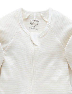 Purebaby Zip Growsuit in Wheat Melange Stripe - official product photo 4