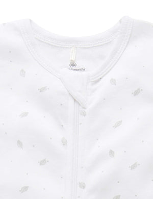 Purebaby Short Sleeve Short Leg Zip Growsuit in Pale Grey Leaf with Spot - official product photo 2