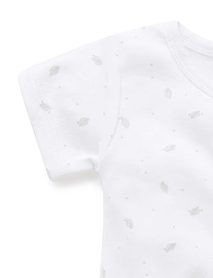 Purebaby Short Sleeve Short Leg Zip Growsuit in Pale Grey Leaf with Spot - official product photo 3