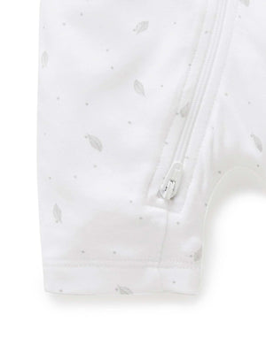 Purebaby Short Sleeve Short Leg Zip Growsuit in Pale Grey Leaf with Spot - official product photo 4