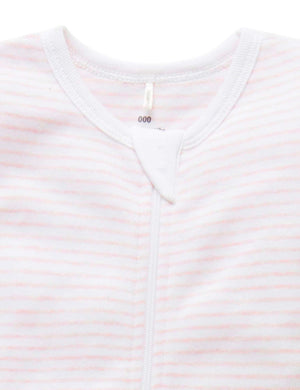 Purebaby Short Sleeve Short Leg Zip Growsuit in Pale Pink Melange Stripe - official product photo 2