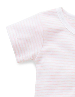 Purebaby Short Sleeve Short Leg Zip Growsuit in Pale Pink Melange Stripe - official product photo 3