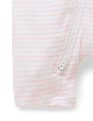 Purebaby Short Sleeve Short Leg Zip Growsuit in Pale Pink Melange Stripe - official product photo 4