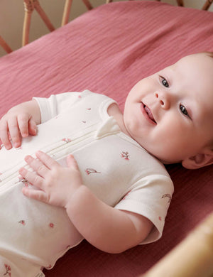 Purebaby Short Sleeve Short Leg Zip Growsuit in Vanilla Blossom - official product photo 2