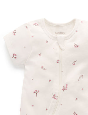 Purebaby Short Sleeve Short Leg Zip Growsuit in Vanilla Blossom - official product photo 3