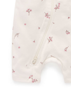 Purebaby Short Sleeve Short Leg Zip Growsuit in Vanilla Blossom - official product photo 4