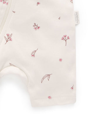 Purebaby Short Sleeve Short Leg Zip Growsuit in Vanilla Blossom - official product photo 5