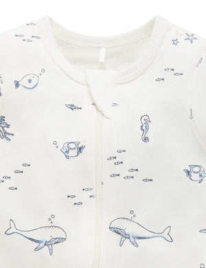 Purebaby Short Sleeve Short Leg Zip Growsuit in Vanilla Nautical - official product photo 2