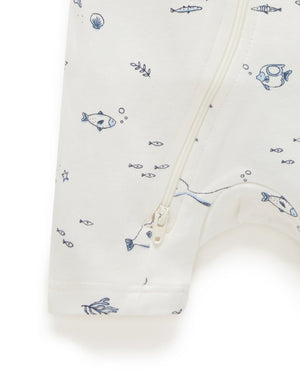 Purebaby Short Sleeve Short Leg Zip Growsuit in Vanilla Nautical - official product photo 4