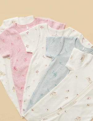 Purebaby Short Sleeve Short Leg Zip Growsuit in Vanilla Wattle Bee - official product photo 2