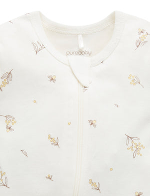 Purebaby Short Sleeve Short Leg Zip Growsuit in Vanilla Wattle Bee - official product photo 3