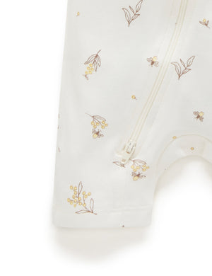 Purebaby Short Sleeve Short Leg Zip Growsuit in Vanilla Wattle Bee - official product photo 5