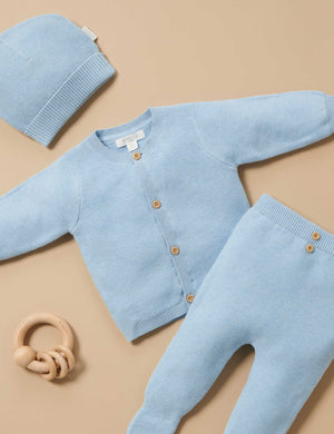 Purebaby Essentials Textured Cardigan in Blue Melange, organic cotton knit baby cardigan
