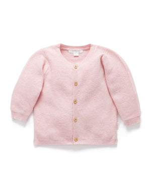 Purebaby Essentials Textured Cardigan in Pink Melange, organic cotton knit baby cardigan