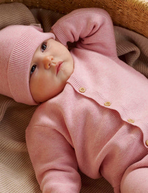 Purebaby Essentials Textured Cardigan in Pink Melange, organic cotton knit baby cardigan