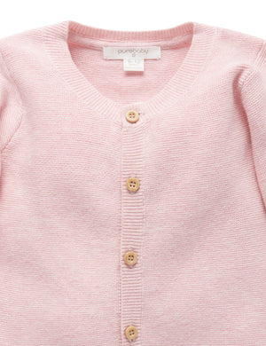 Purebaby Essentials Textured Cardigan in Pink Melange, organic cotton knit baby cardigan