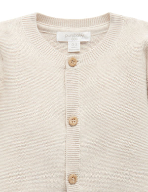 Purebaby Essentials Textured Cardigan in Wheat Melange, organic cotton knit baby cardigan