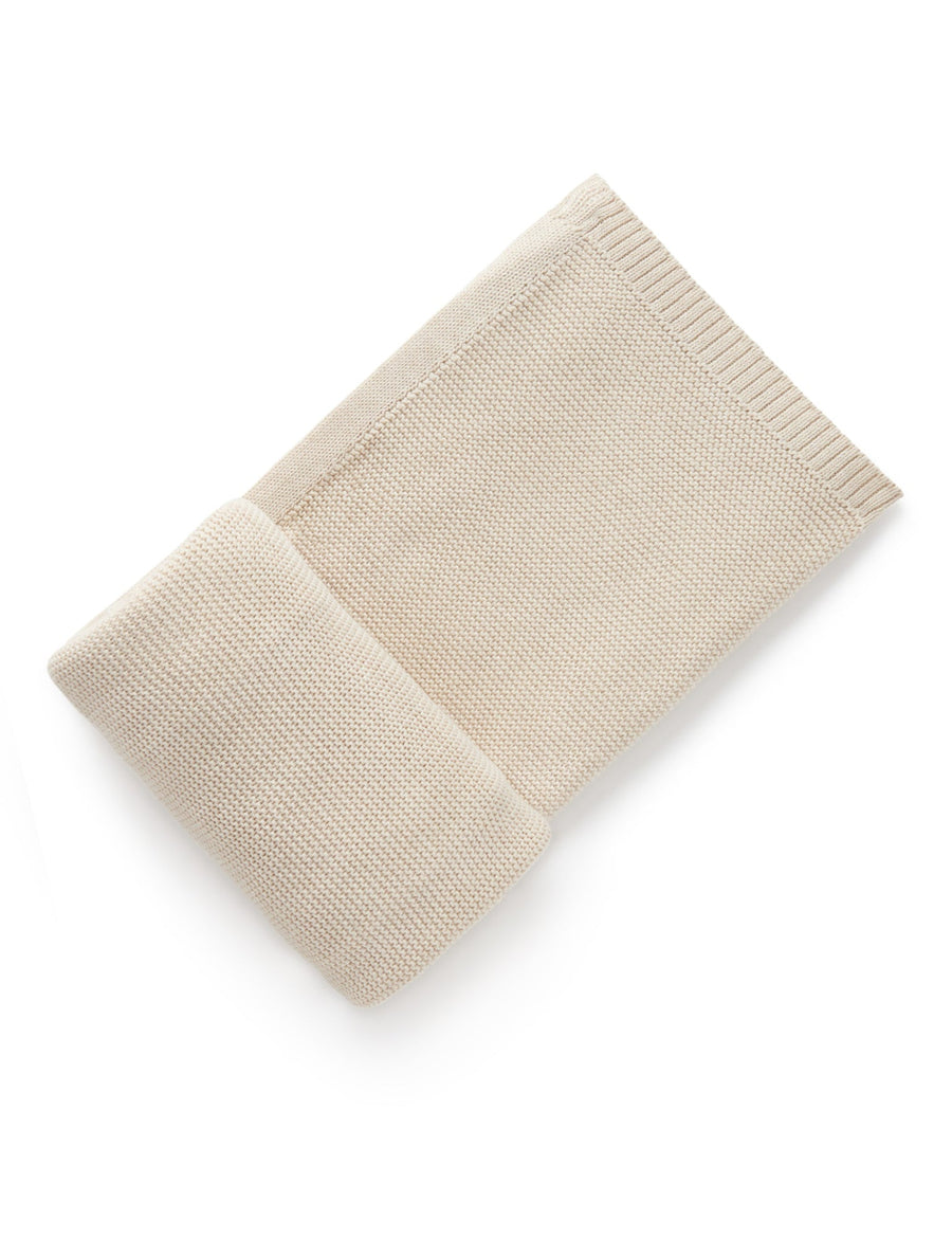 Purebaby Essentials Textured Blanket in Wheat Melange, organic cotton knitted baby blanket