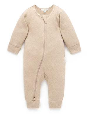 Purebaby Ribbed Zip Growsuit in Biscuit Melange