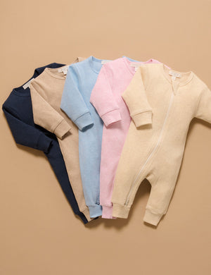 Purebaby Ribbed Zip Growsuit in Biscuit Melange