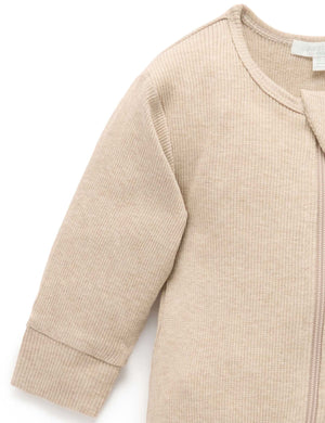Purebaby Ribbed Zip Growsuit in Biscuit Melange