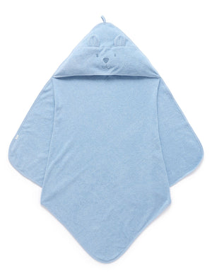 Purebaby Hooded Bear Towel in Pale Blue Melange, organic cotton baby bath towel with bear-embroidered hood