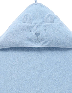 Purebaby Hooded Bear Towel in Pale Blue Melange, organic cotton baby bath towel with bear-embroidered hood