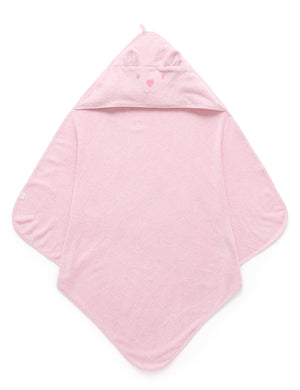 Purebaby Hooded Bear Towel in Pale Pink Melange, organic cotton baby bath towel with bear-embroidered hood