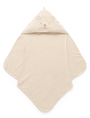 Purebaby Hooded Bear Towel in Wheat Melange, organic cotton baby bath towel with bear-embroidered hood