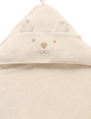 Purebaby Hooded Bear Towel in Wheat Melange, organic cotton baby bath towel with bear-embroidered hood