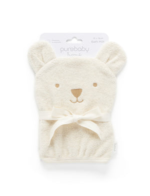 Purebaby Bath Mitt - Wheat Melange Bear, packaged