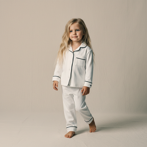 Child wearing the Count & Countess Classic White Pima pyjama set