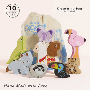 Le Toy Van Andes stacking animals with cotton drawstring bag