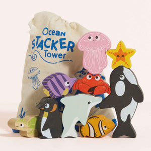 Le Toy Van Petilou Ocean Life Stacking Animals & Bag PL139