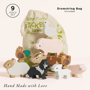 Le Toy Van Farmyard stacking set with cotton drawstring bag
