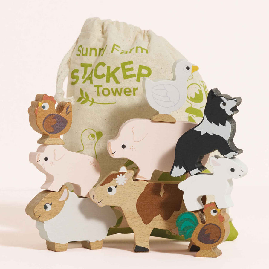 Le Toy Van Petilou Farmyard Stacking Animals & Bag PL141